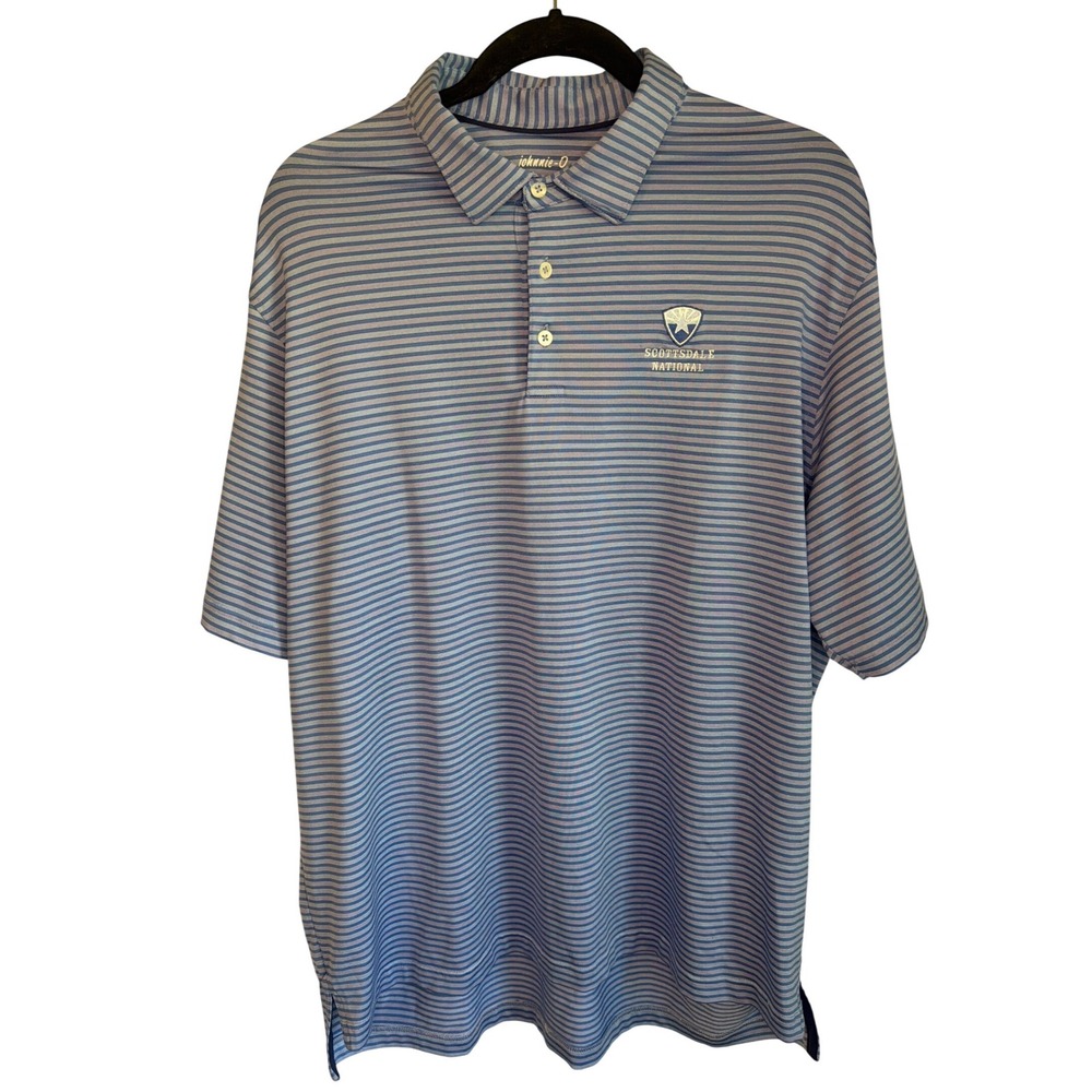 Johnnie-O Mens XL Blue Striped Scottsdale‎ National Golf Performance Polo Shirt